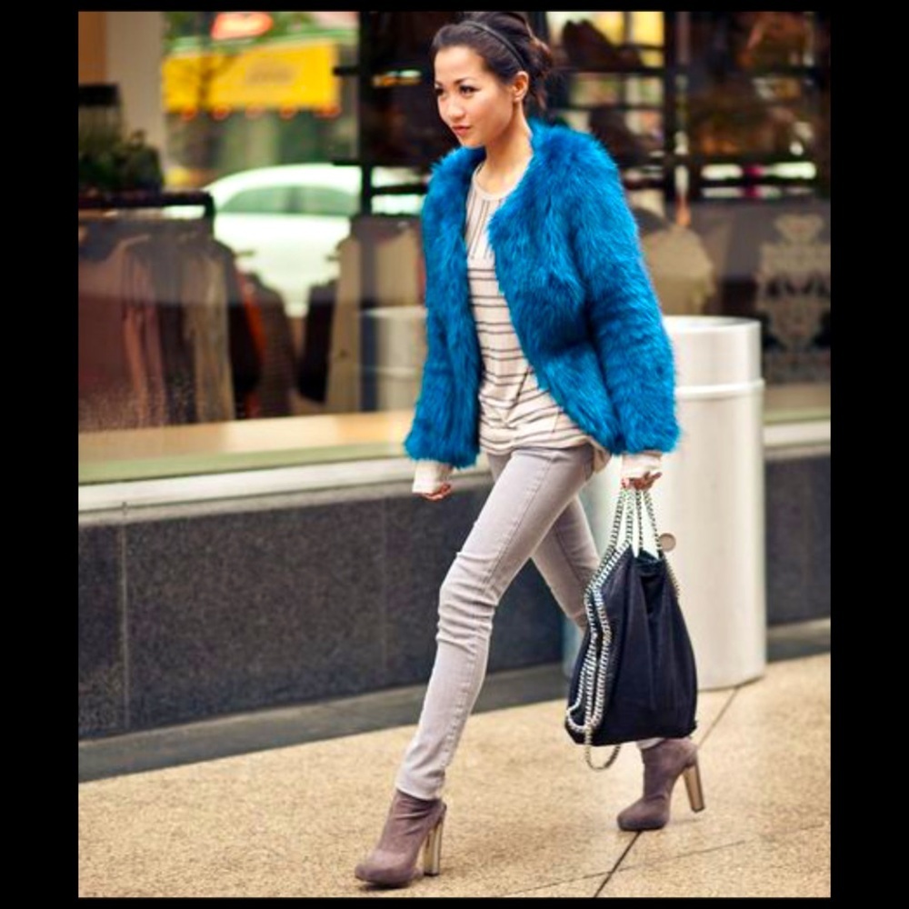 Anthro Helene Berman Azul Fur Jacket Sz S